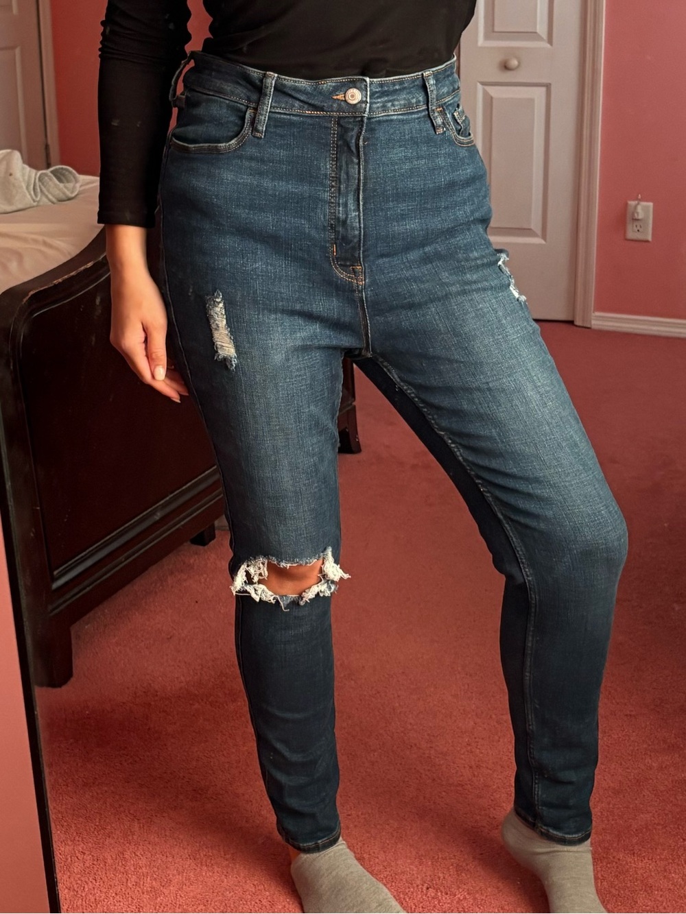 Old Navy High-Rise Dark Blue Distressed Skinny Jeans
